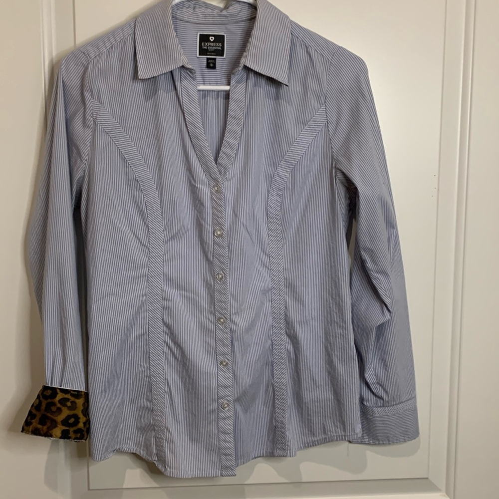 Express blue and white striped dress blouse. Size medium.